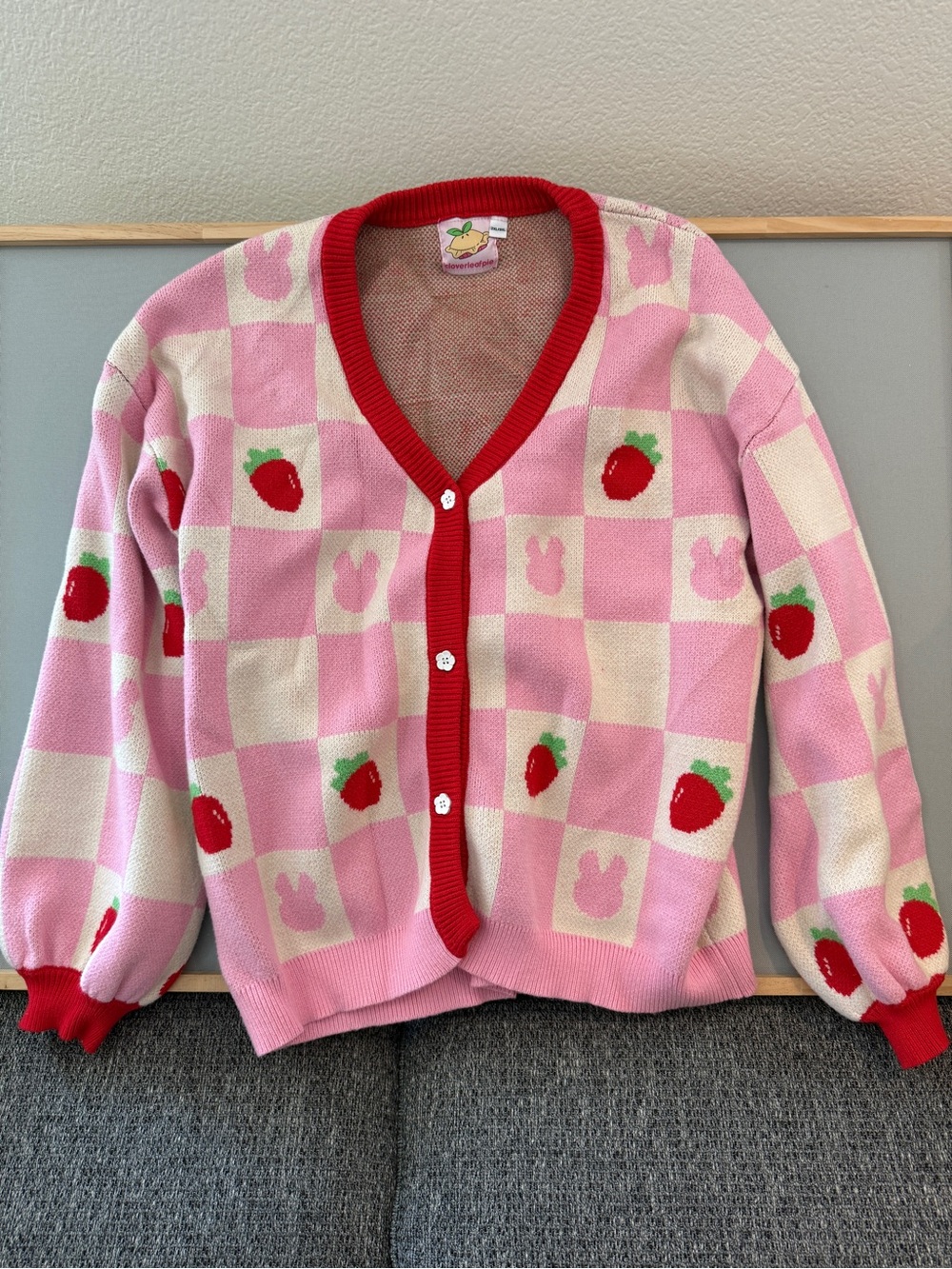 Strawberry Check Pink Button-Up Cardigan
